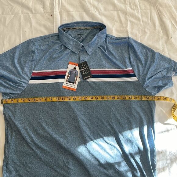 Flat & Anthem Madeflex Performance Chest Striped Polo Blue, XXL, NWT - Picture 5 of 10